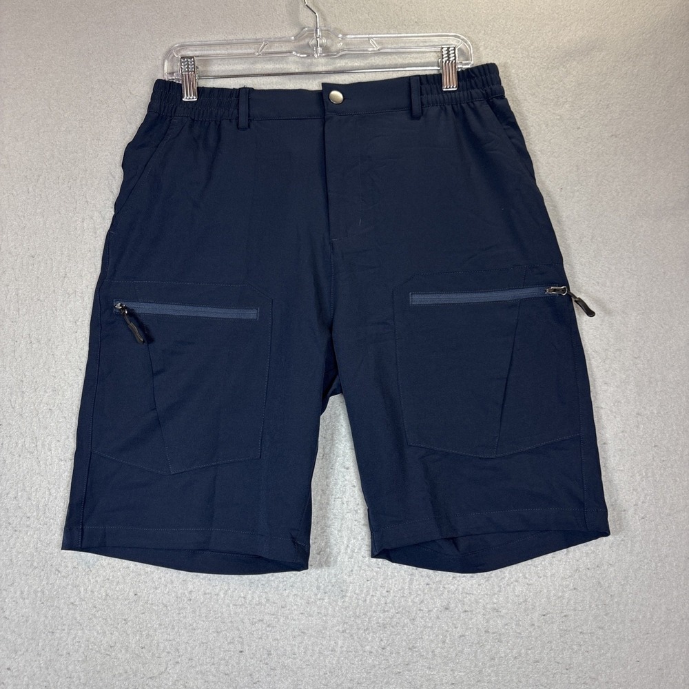 Pudolla Athletic Shorts Men Medium Navy Blue Cargo Zip Pocket Outdoor Hiking Gym